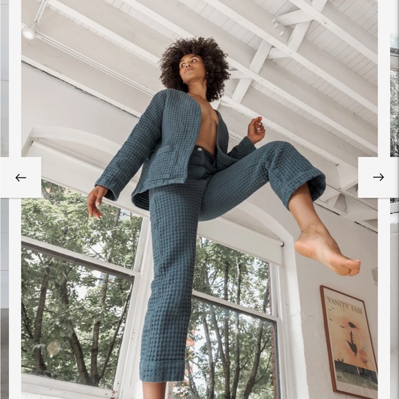 Soluna Collective Blue Wide Leg Spruce Green Waffle Pants Size 10 - Picture 3 of 16